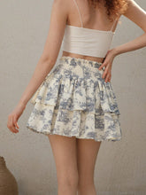 MOD Blue & White Printed Pleated Cinched Waist Vintage Skirt